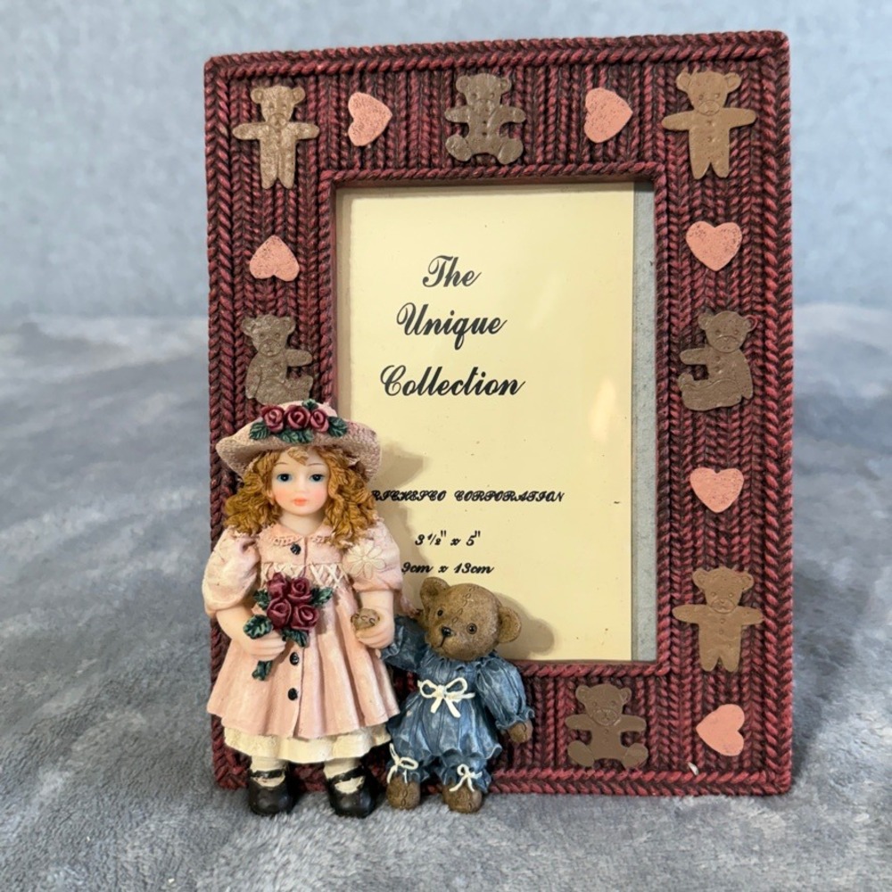 The Unique Collection Richesco Corp Girl Teddy Bear Resin Photo Frame 3.5x5